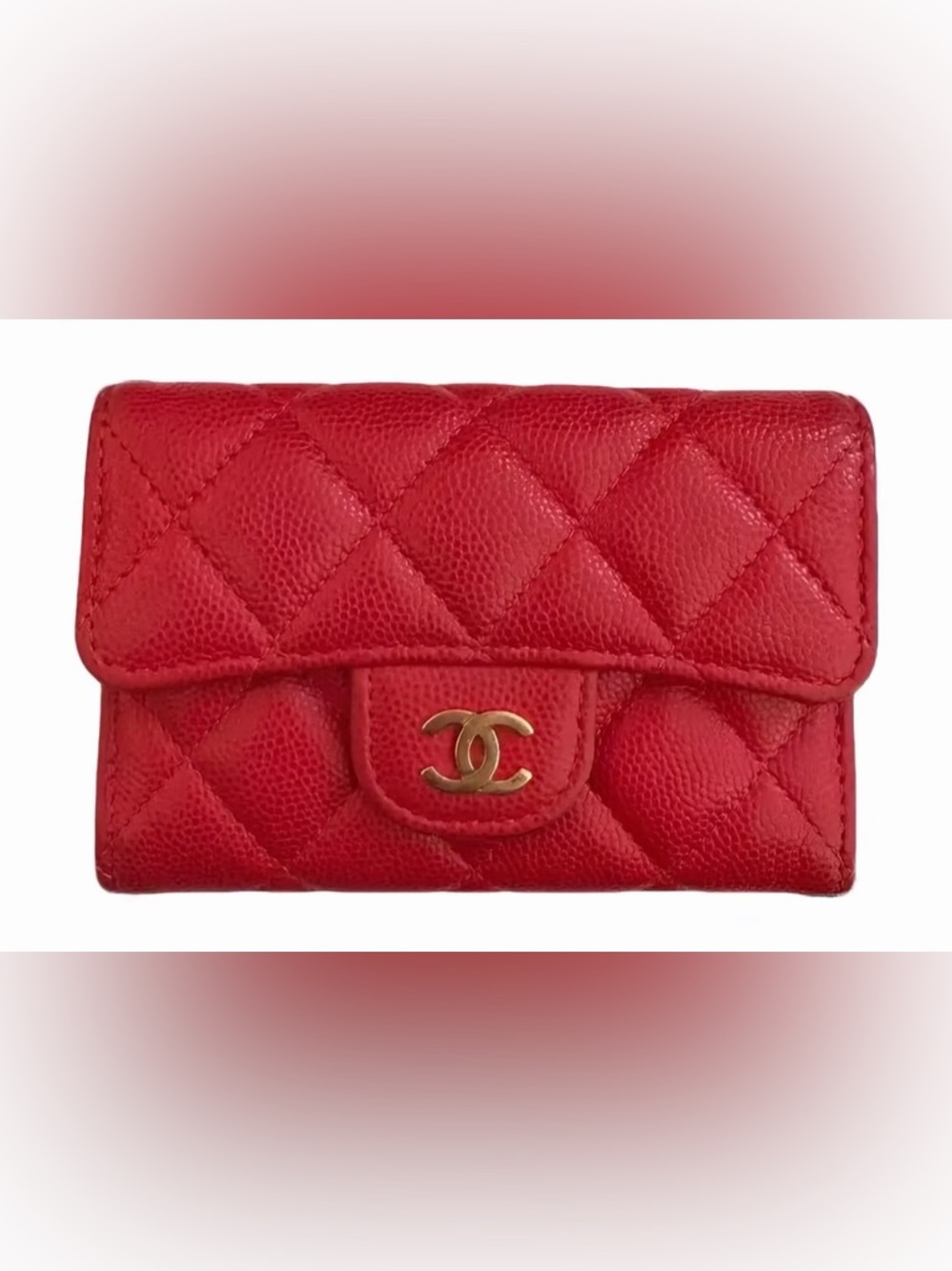 CHANEL Caviar Red Quilted Mini Wallet with Gold CC Charm
